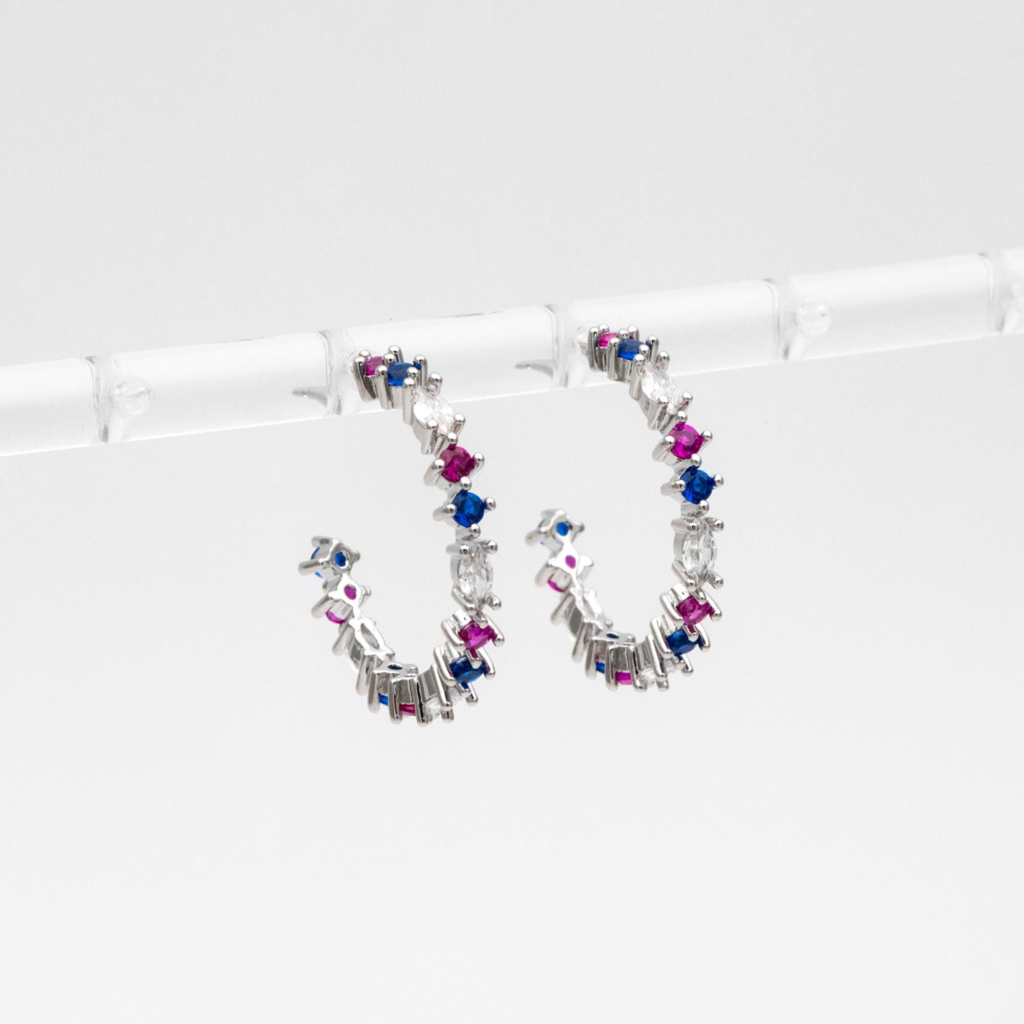 4pcs CZ Pave Gold/ Silver Round Circle Earrings, Gold/ Rhodium plated Brass, Geometric Hoop Stud Earrings (GB-4505)